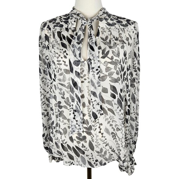 Go By Go Silk Blouse Size Small Black & White Silk Tie Neck Luxury Designer - Picture 1 of 10